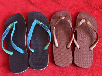 Lot HAVAIANAS BLUE BRASIL BRAZIL FLIP FLOPS THONG WOMENS SANDALS 9 ‼️ See TONs Of UNIQUE - VIntage & RARE Items Here ....
