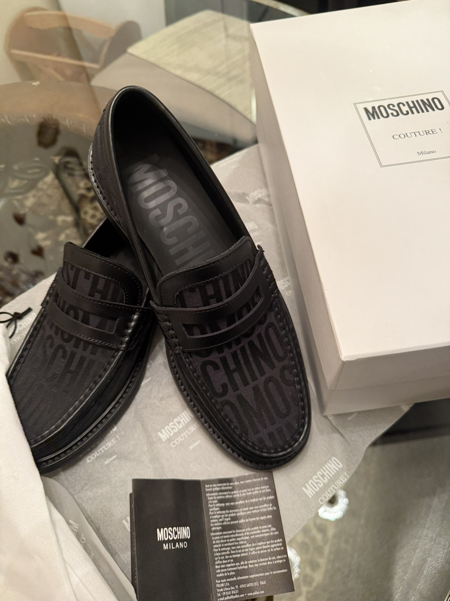 Moschino men’s shoes size 9 with box, dust bag and passport from European store 