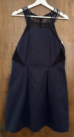 Reiss Tobago navy blue lace trim A-line cocktail mini dress, size 10