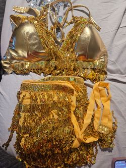 Gold Sequin Two-Piece Dance Costume Set
