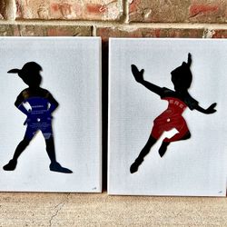 Pair of Laser Cut Vinyl Record Art “Peter Pan”  Silhoutte on Canvas Wall Art