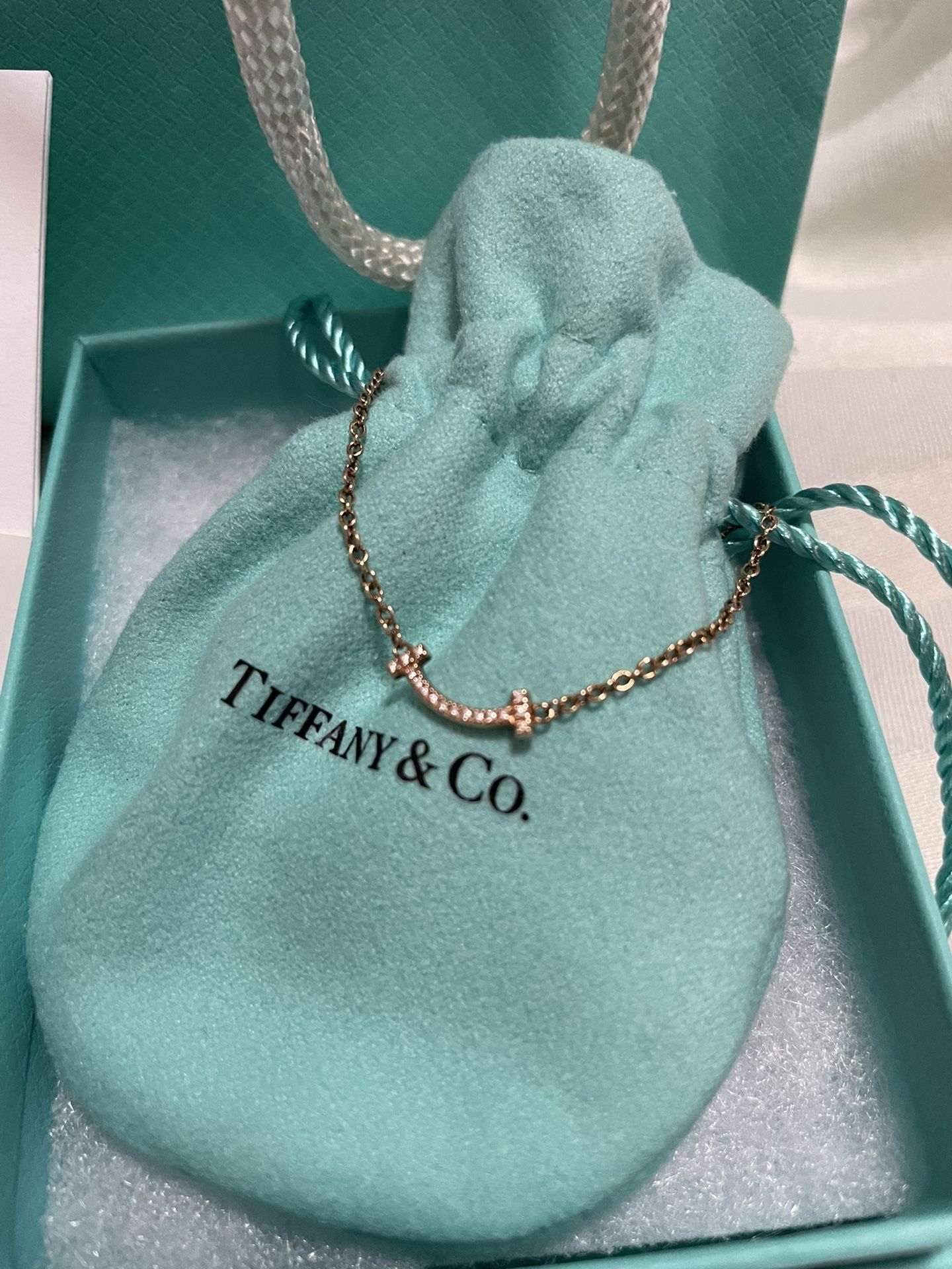 Tiffany 18k Rose Gold Smile  Bracelet With Round Diamonds 