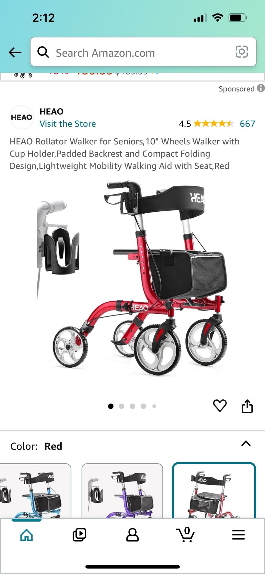 Rollator Walker for Seniors,10" Wheels Walker with Cup Holder,Padded Backrest and Compact Folding Design,Lightweight Mobility Walking Aid with Seat