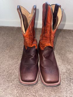 USED-Brown Leather Square Toe Cowboy Boots