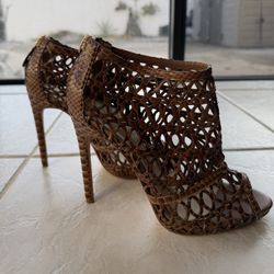 RARE Alexandre Birman Brown Cutout Cage Python Booties