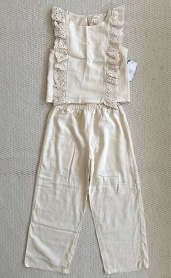 Btween Girls Linen Blend Two Piece Pants and Top Ivory Size 7