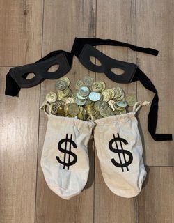 Bank Robber / Burglar Costume Kit (Includes Money Bags, Gold Coins, and Eye Masks)