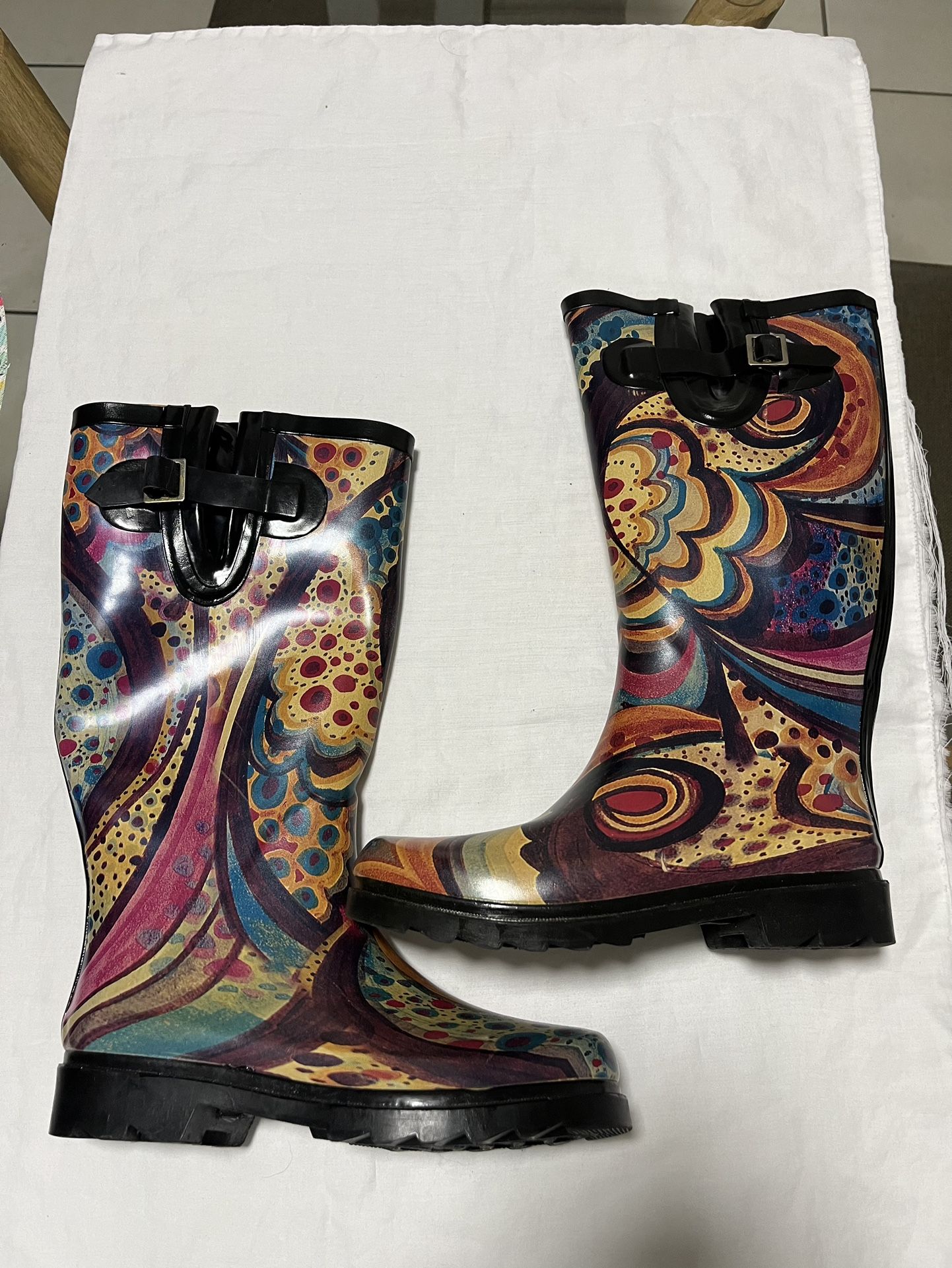 Nomad Women’s 6 Drench Rain Boots Turquoise Monet Tall