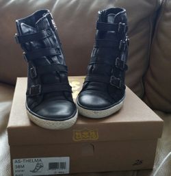 Ash Thelma Black Leather Wedge Shoes