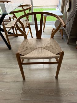 Wishbone Style Dining Chair Wood Woven Seat