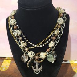 Artisan Handmade Stackable Charm Precious Stone Necklace Sterling Silver Anchor Pendant 19" Necklace F9