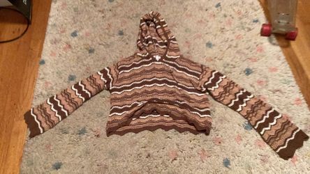 Cropped Knit Hoodie Brown Striped Wavy