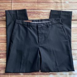 Perry Ellis Men Slim-Fit Pinstripe Flat Front Black Dress Pants Size 36x32