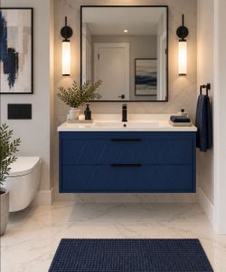 Modern Navy Blue Floating Bathroom Vanity