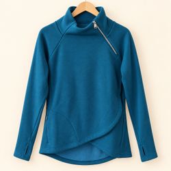 Athleta Cozy Karma Asym Pullover Womens XS Teal Fleece Asymmetric Zip Sweatshir