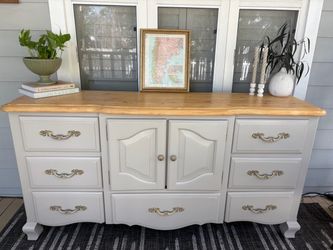 Refinished Solid Wood Dresser / Buffet – 67” – Natural Wood Top