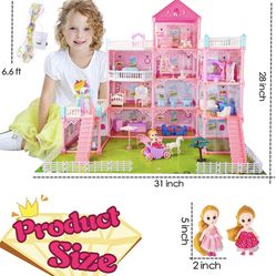  Doll House Toys for 2 3 4 5 6 7 Year Old Girls, Princess Dream House Toys with Doll & Doll Furniture Toys for Girls Gift