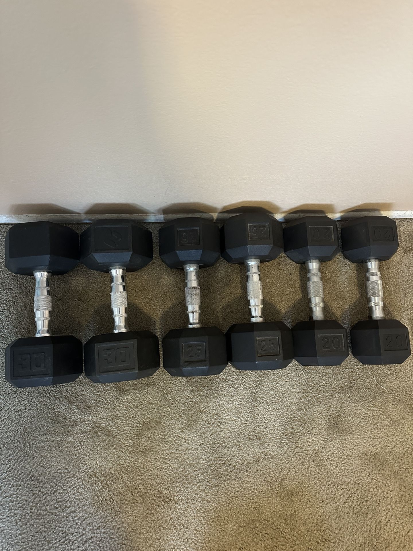 Set Of Dumbbells - 3 Pairs (20, 25, & 30 Ibs)