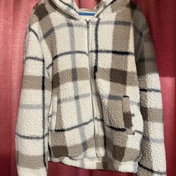 plaid / beige sherpa hoodie