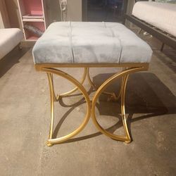 Beautiful Brand New Artisan Made Gold And Blue Velvet Footstool/ottoman