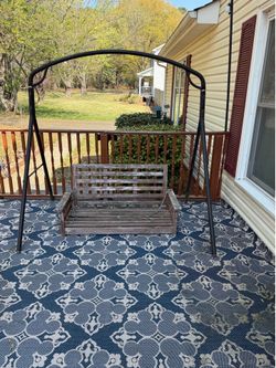Wooden Porch Swing with Metal A-Frame Stand
