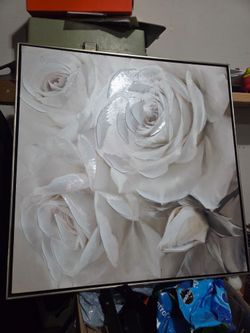White Rose Textured Canvas Wall Art