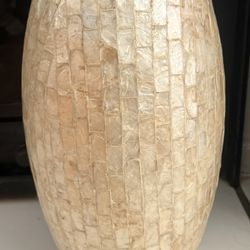 Pure Home and Living Ceramic Vase With Capiz S or Pier One Mother of Pearl Shell Mosaic Glass Vase.