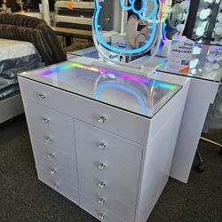 Brand New Make Up Chest 11 Drawers With Top Glass & RGB Light Color $449 Add Mirror Hello Kitty $199