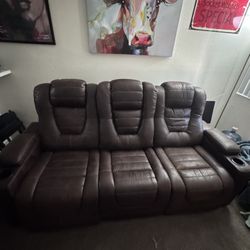 Power Recliner Sofa, With Charging Station, Cup Holders And Storage