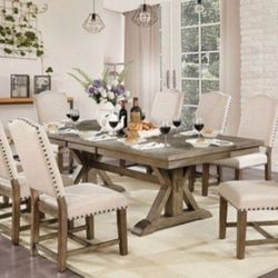 🔥 JUST IN 🔥 Brand New Rustic Light Oak, Beige Expandable 9pc Dinimg Table Set