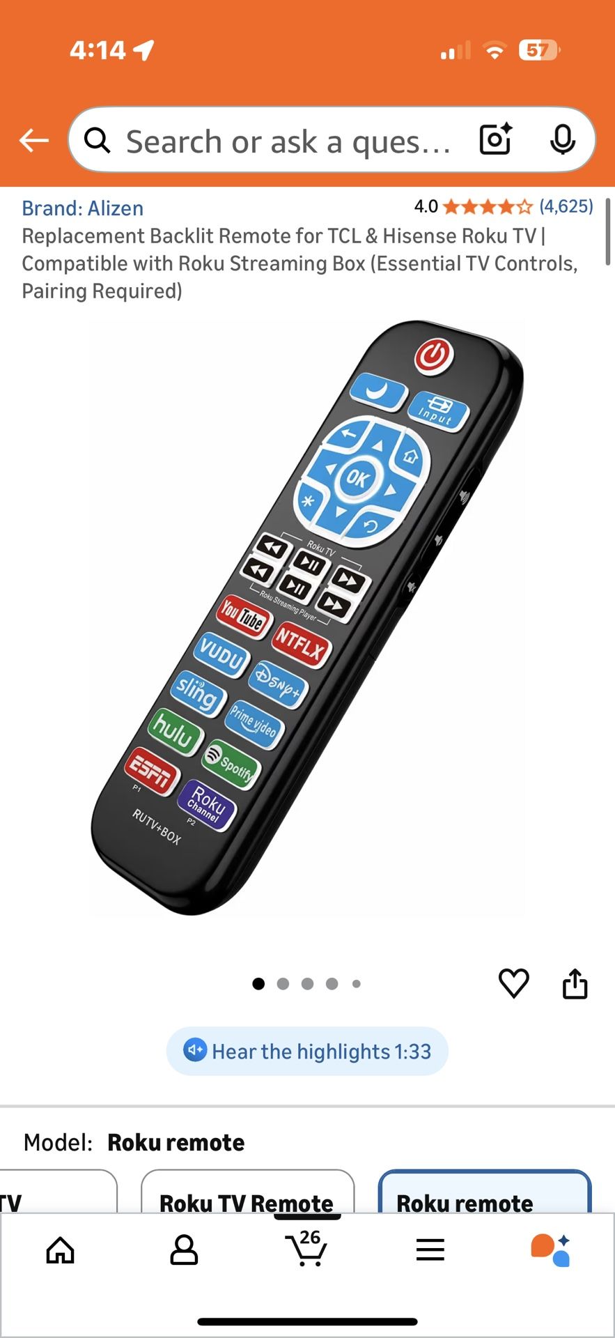 Replacement Backlit Remote for TCL & Hisense Roku TV | Compatible with Roku Streaming Box (Essential TV Controls, Pairing Required)