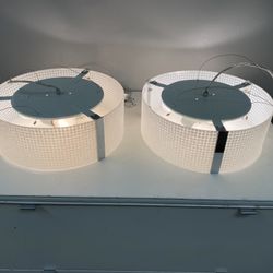 Pair Of White And Chrome Hanging Lights