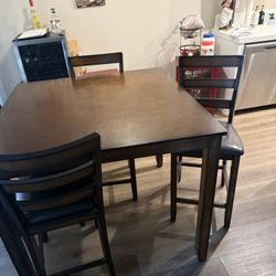 Dining Table Set w/ 4 Chairs – Dark Wood