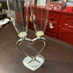 Heart Wedding Toast Champagne Glasses Glass With Silver Bases