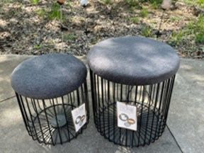 New, Price Firm, OSP Home Furnishings Kain 2 Piece Nesting Stools Set with Gray Fabric Seat and Black Metal Frame
