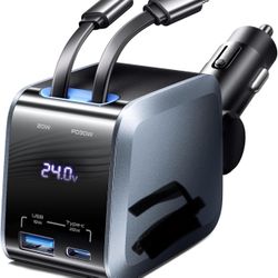 Retractable Car Charger, Car Accessories, 72W Fast Charging USB C Car Charger with 4FT Retractable Cables and 2 Ports, for iPhone 16 15 14 13 12, Sams