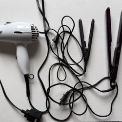 3-Piece Hair Styling Bundle: Conair 1875 Dryer + Full Size & Mini Flat Irons