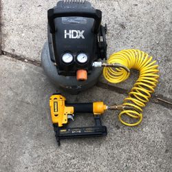 HDX Compressor + Dewalt Pin Finish Nailer + Hose