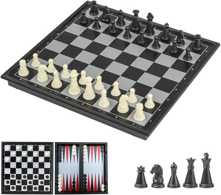 3 in 1 Magnetic Beach Game Set - Chess - Backgammon - Checkers - Mini