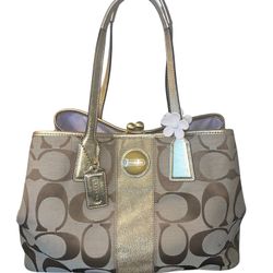 Coach Signature Framed Carryall Kisslock Shoulder Bag