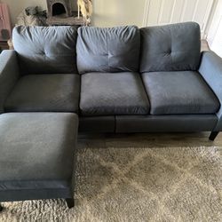 Couch With Small Ottoman (Grey Blue)