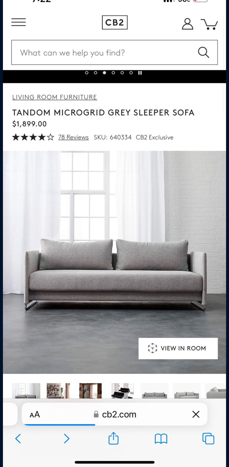 CB2 Tandom Microgrid Sleeper Sofa