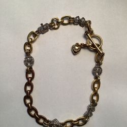 Juicy Couture Pave Chain Necklace Vintage Gold Hearts & Crowns W/ Charm 