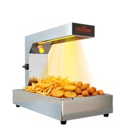 Food Warmer, Commercial French Fry Heat Lamp Electric Stainless Steel Fries Dump Station Countertop 5-Level Adjustable Heating Duration for Food Truck