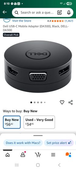 Dell USB-C Mobile Adapter (DA300), Black, DELL-DA300