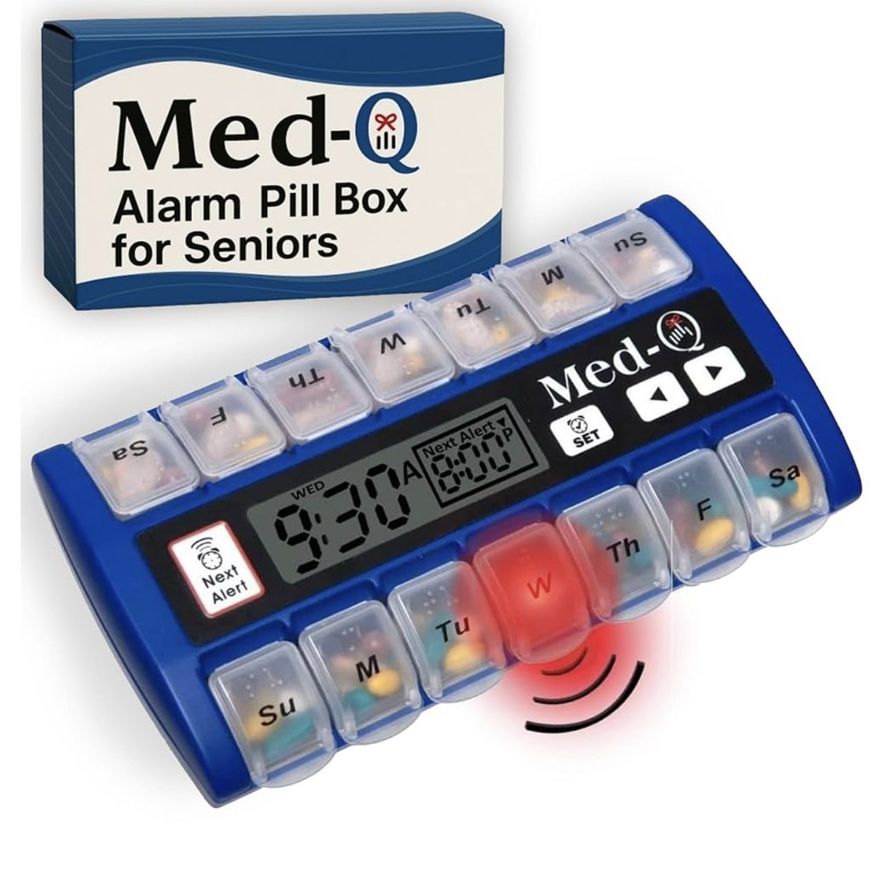 Digital Pill Box with Alarms – Pill Organizer with Flashing Lights & Beeping Reminders