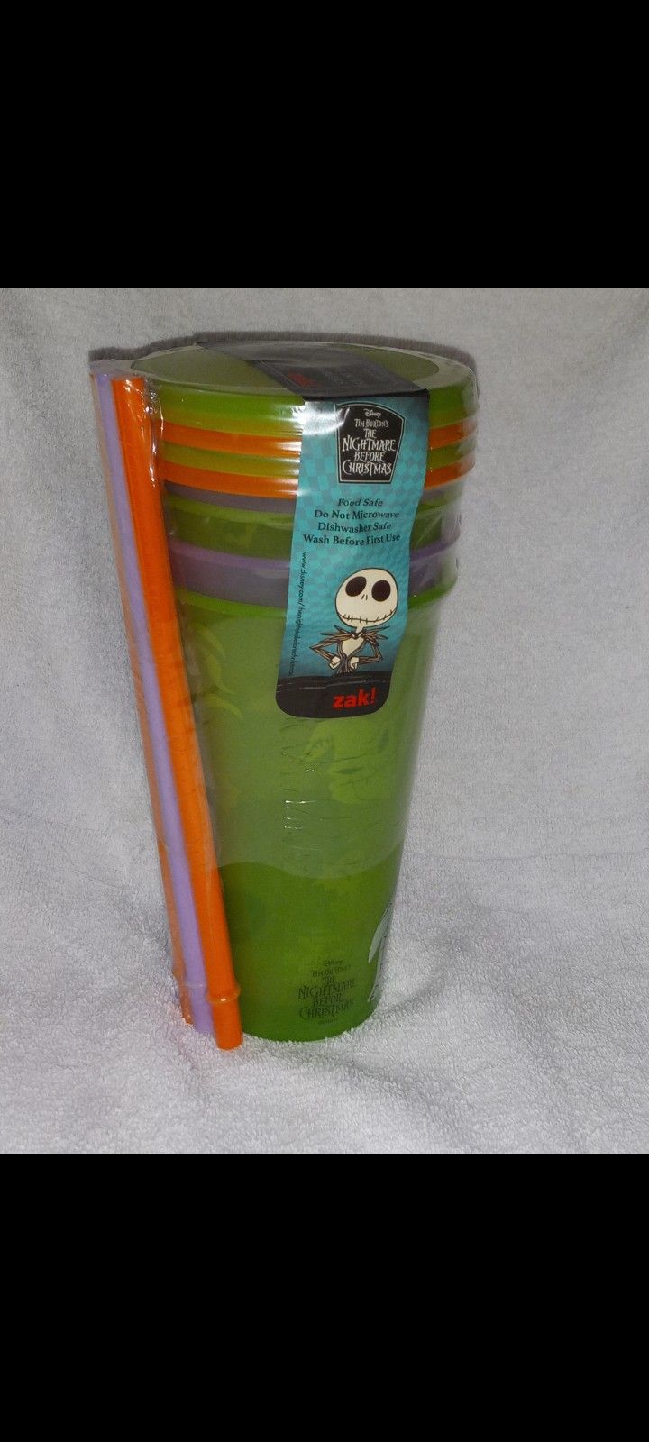 Zak Designs Disney Nightmare Before Christmas Tumbler with Straw Set Glow-in-the-Dark Halloween Party Cups, 4pc (25oz, Jack Skellington)