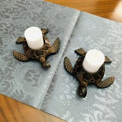 Set of 2 Metal Turtles Candle Holders