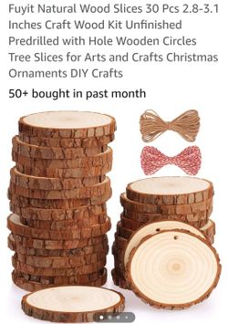 Natural Wood Slices 30 Pcs 2.8-3.1 Inches Craft Wood Kit Unfinished Predrilled with Hole Wooden Circles Tree Slices for Arts and Crafts Christmas Orna