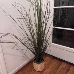 faux potted plant with rattan pot